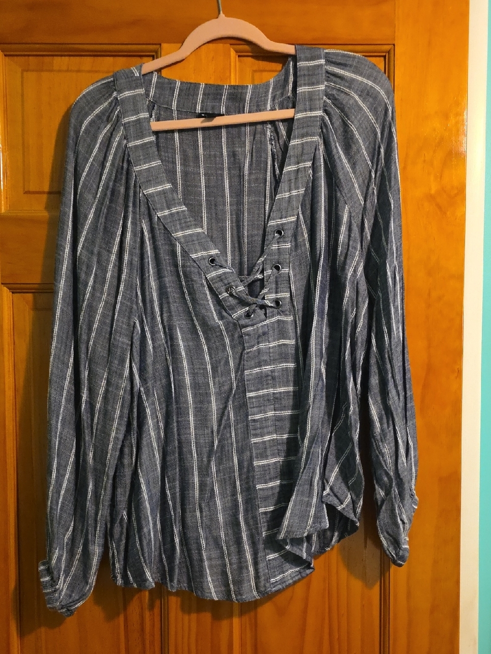 torrid Blue and White Striped Lace-Up Tunic